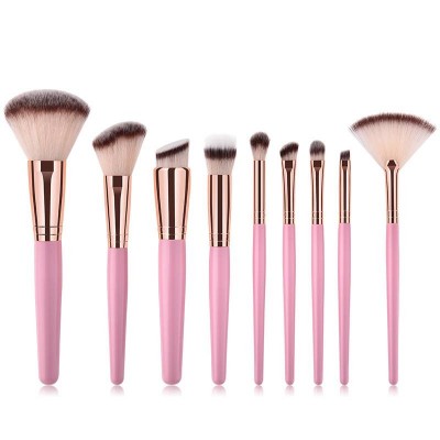 Znybeauty Professional 9pcs Makeup Brush Set With Beauty Tools Loose Powder Brush Fan Brush Pink Purple Suit